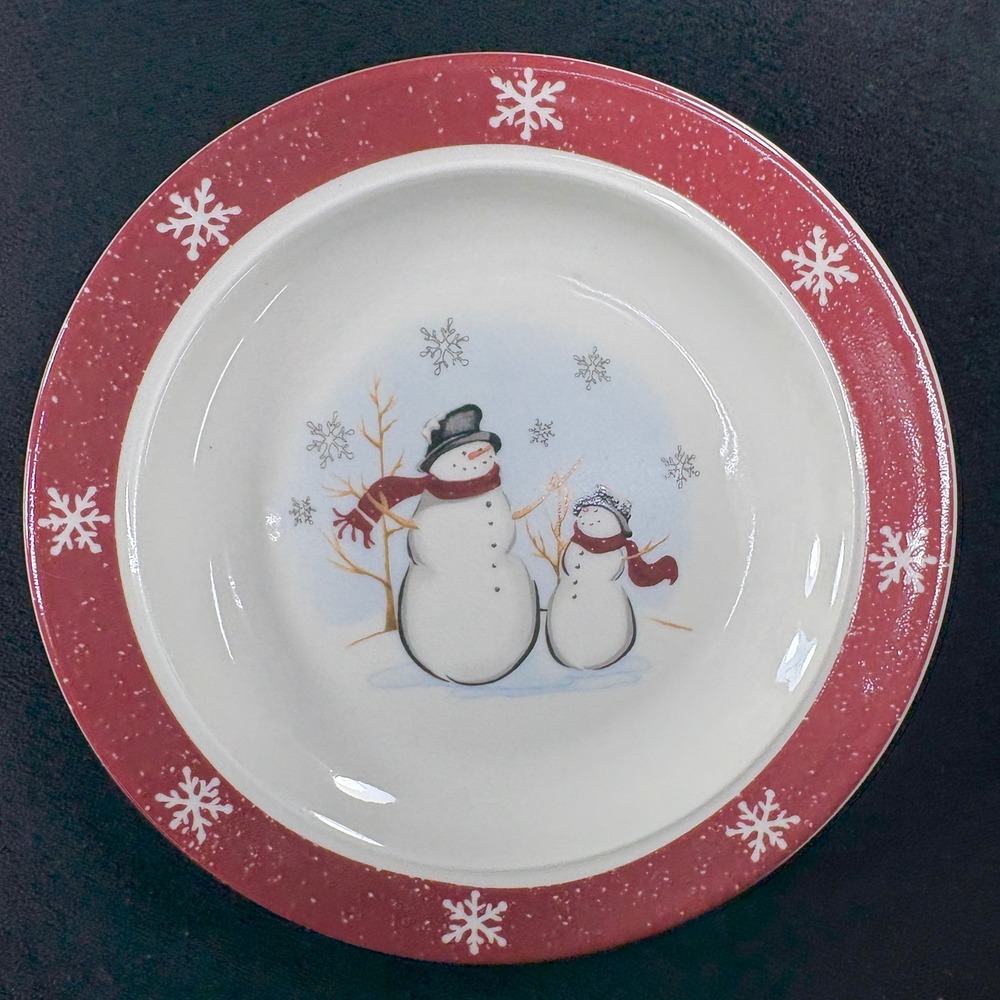 Lot of‎ 4 Royal Seasons Stoneware Dessert Plates 2 Snowmen & Snowflake Design